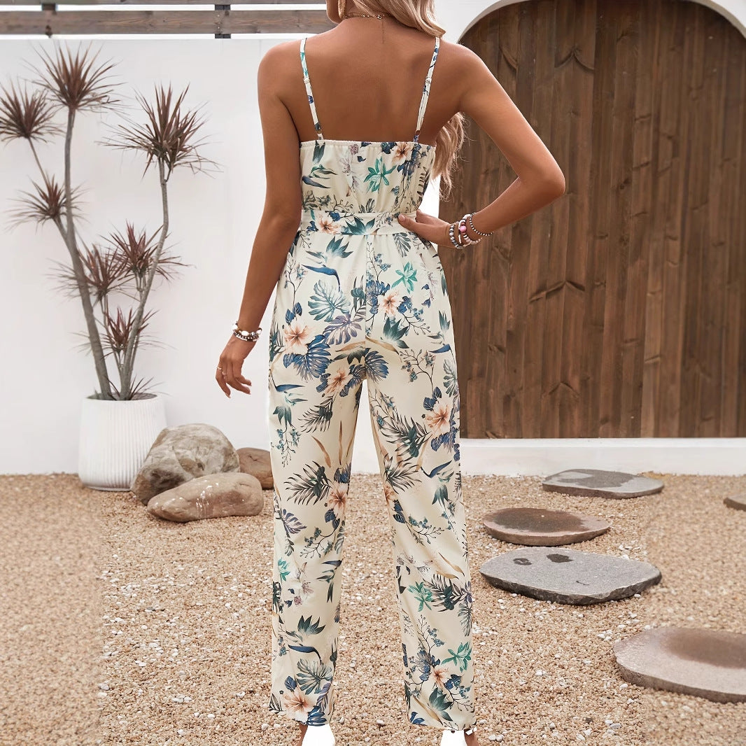 Printed Drawstring Wide-leg Pants